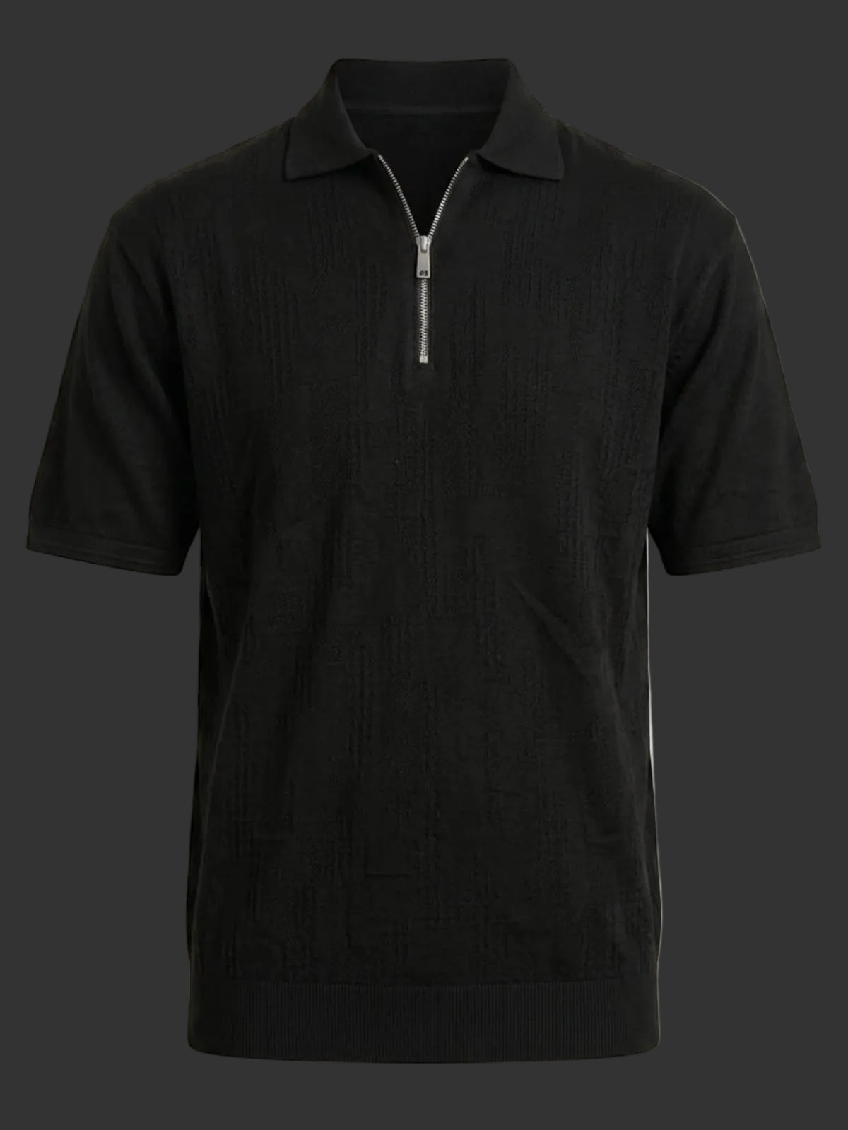 Black Boxy Fit Signature Knited Zip Polo