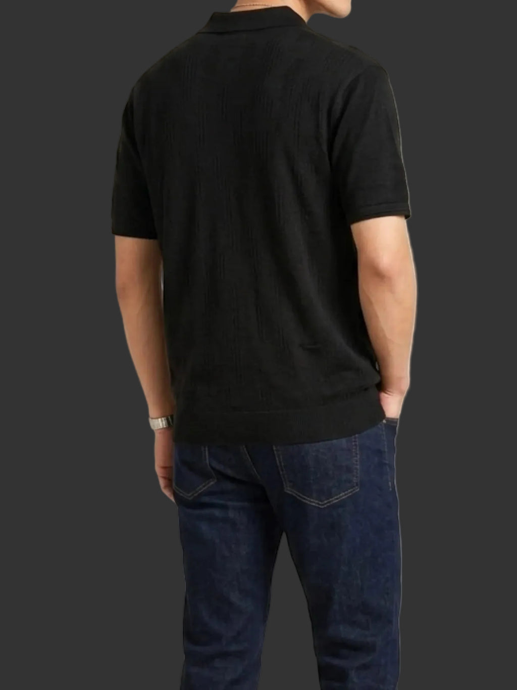Black Boxy Fit Signature Knited Zip Polo
